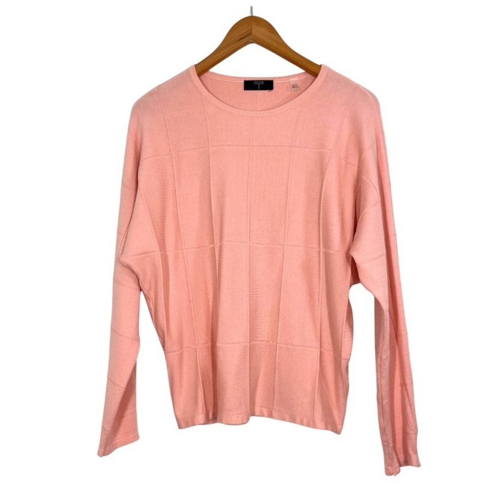 T Tahari Sweater XL Peach Textured Lightweight Knit Pullover Top Minimalist